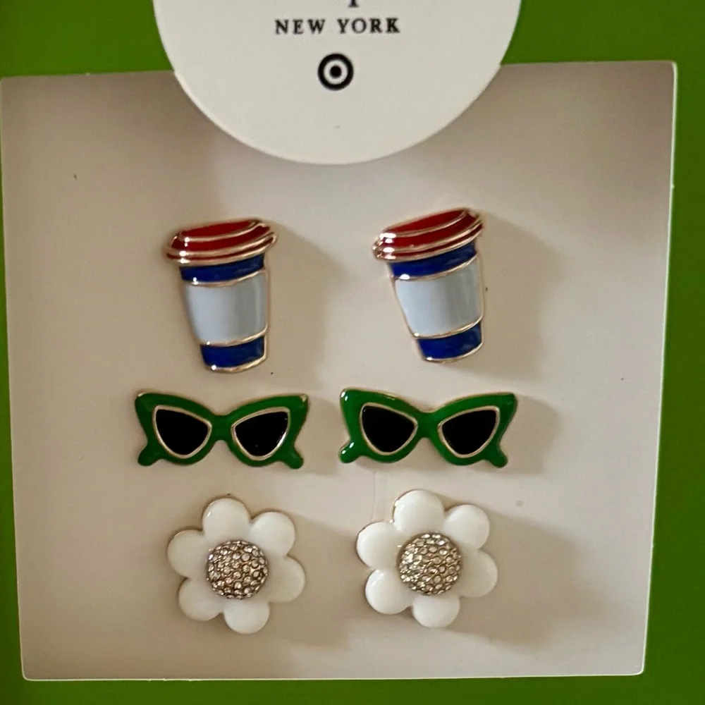 Kate Spade Colorful Earrings Set with Coffee Cup, Sunglasses, and Flower - Picture 4 of 5